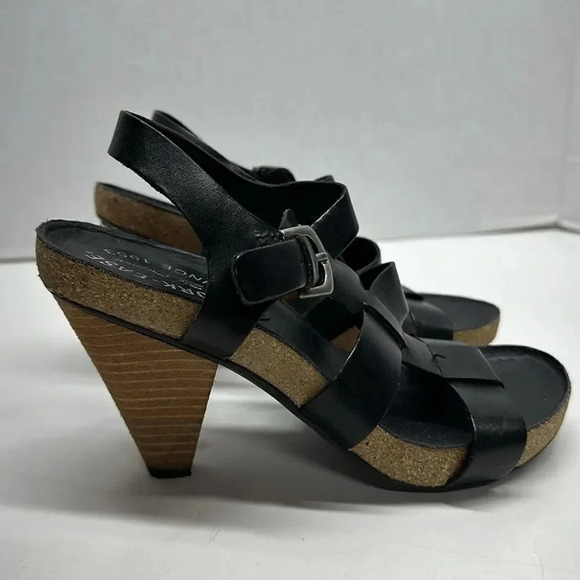 Kork-Ease Strappy Heeled Platform Sandals T-Strap Black Leather Size 36 6 - Picture 4 of 11